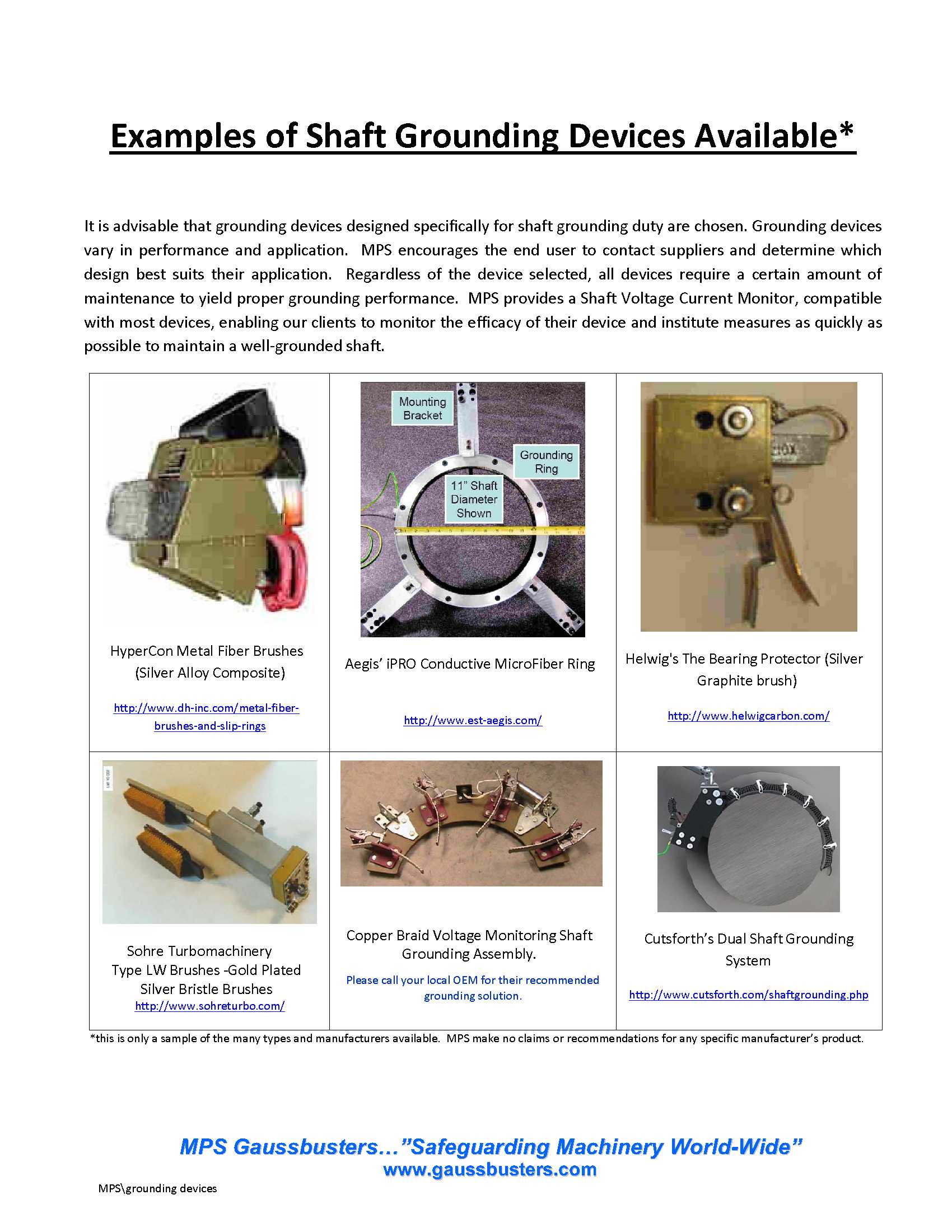 Examples of Shaft Grouding Devices Available